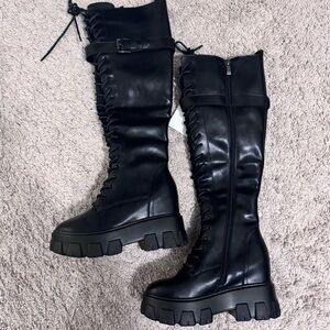 Jessica Buurman Lug Sole Tall Combat Boots with Side Zipper